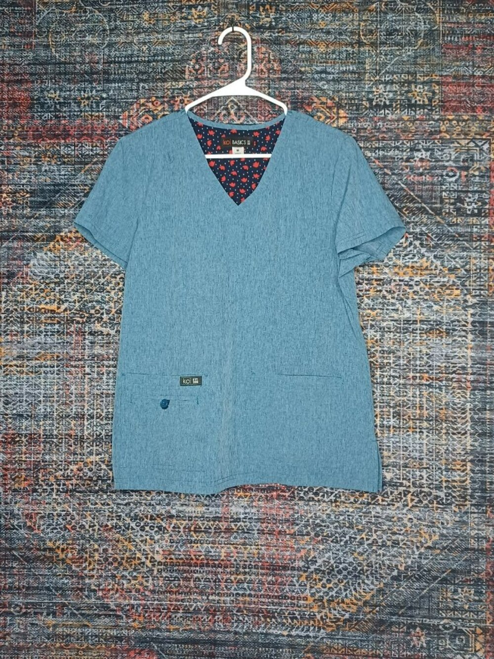 Koi Basics womens heathered blue vneck scrub top M EUC